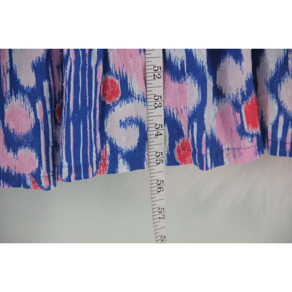 Crown & Ivy Maxi Dress PM Blue Ikat Print Cotton Swiss Dot Smocked Tie NWT #664 - Picture 7 of 14